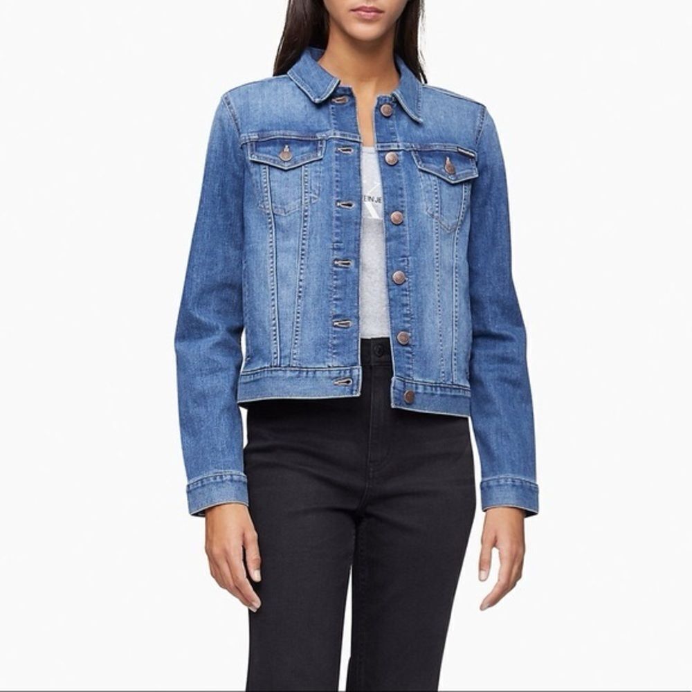 Calvin Klein Women's Classic Denim Jean Jacket In Runaway Blue Size Medium